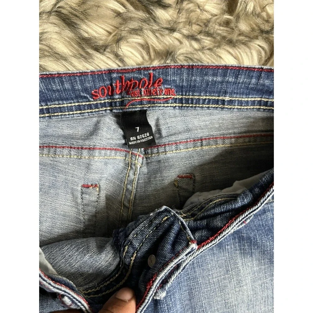 Southpole Y2K Jeans Est Ninety one Womens Embroidered Pockets Sz 7